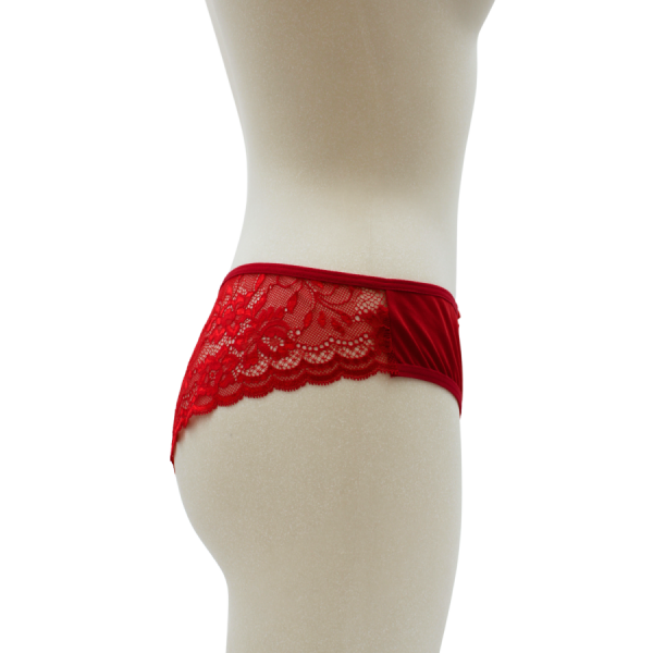 Culotte rouge en dentelle avec nœud en satin 